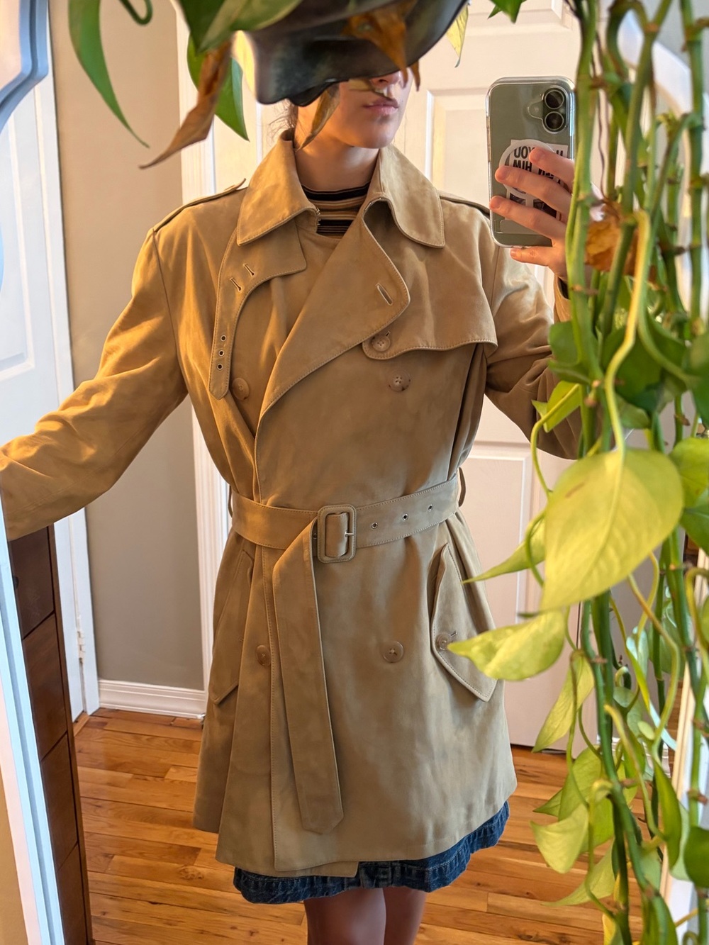 Ralph Lauren 100% Lamb Suede Trench Coat in Camel Tan